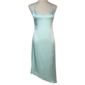 Oh Polly Satin Lowcut Asymmetrical Midi Dress US 8 Racerback Flaws READ Ethereal